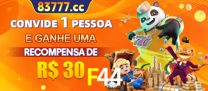 Banner institucional da F44 sobre parceria de marcas e criação de uma marca de excelência, apresentando os mascotes de jogos populares como o Fortune Tiger.