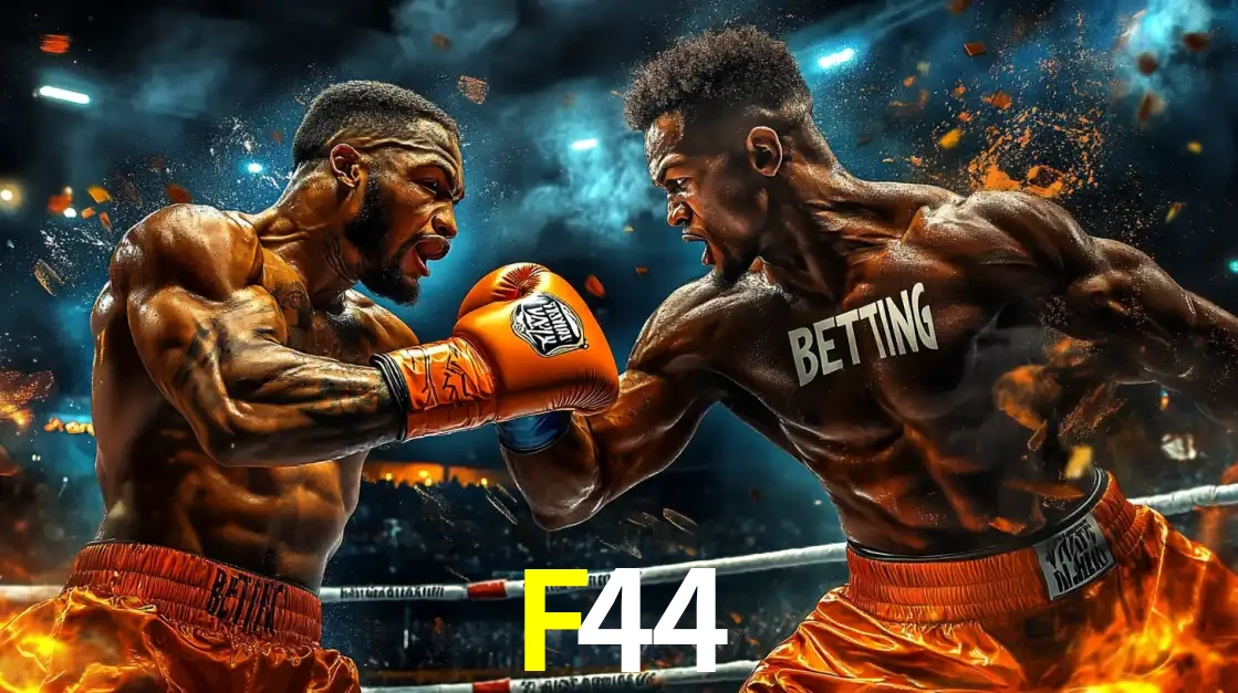 Dois boxeadores em uma luta intensa e explosiva, representando a adrenalina e as oportunidades de apostas em esportes de combate disponíveis na plataforma F44.